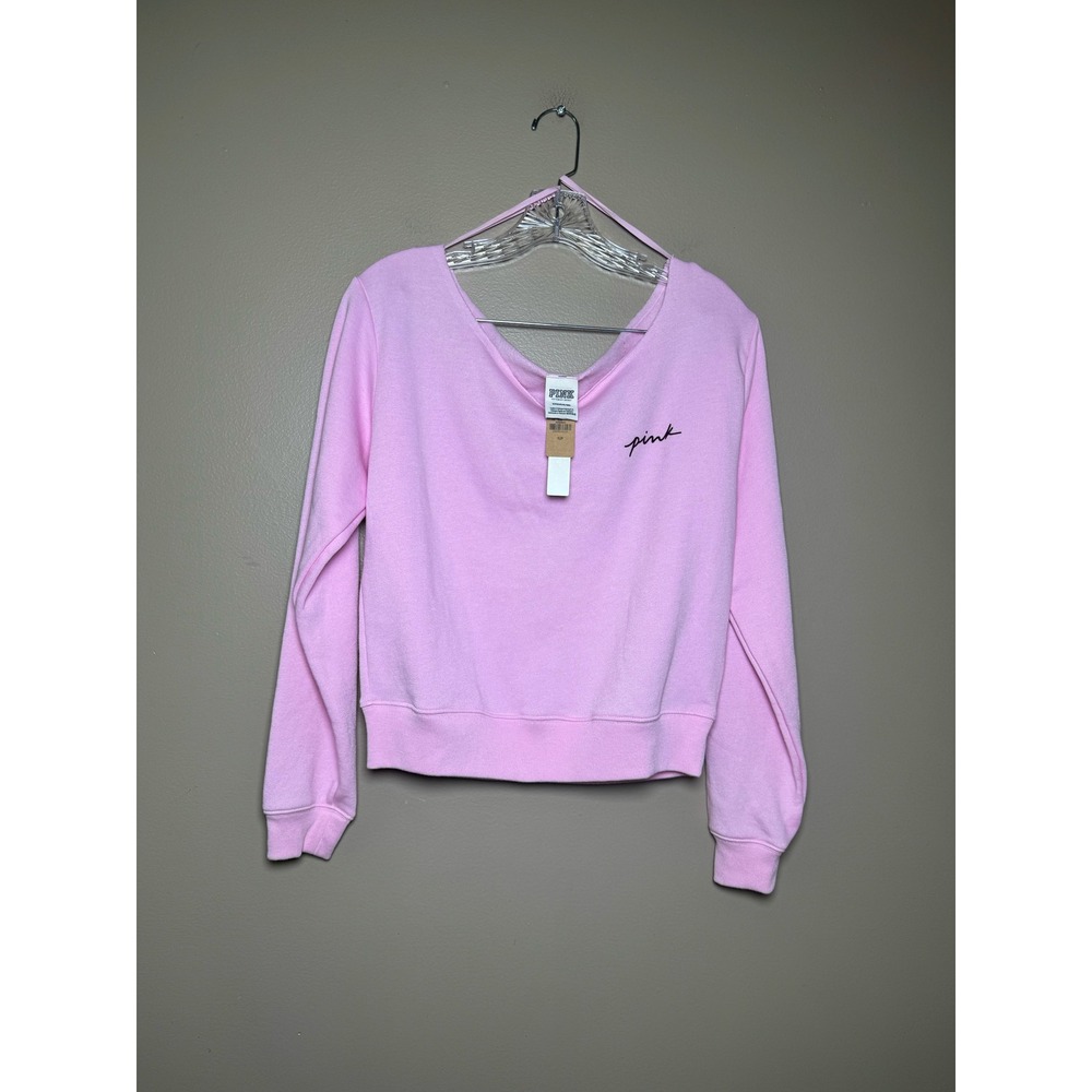 Victorias Secret PINK Off Shoulder Sweatshirt Pink Logo Graphic Pullover S NWT